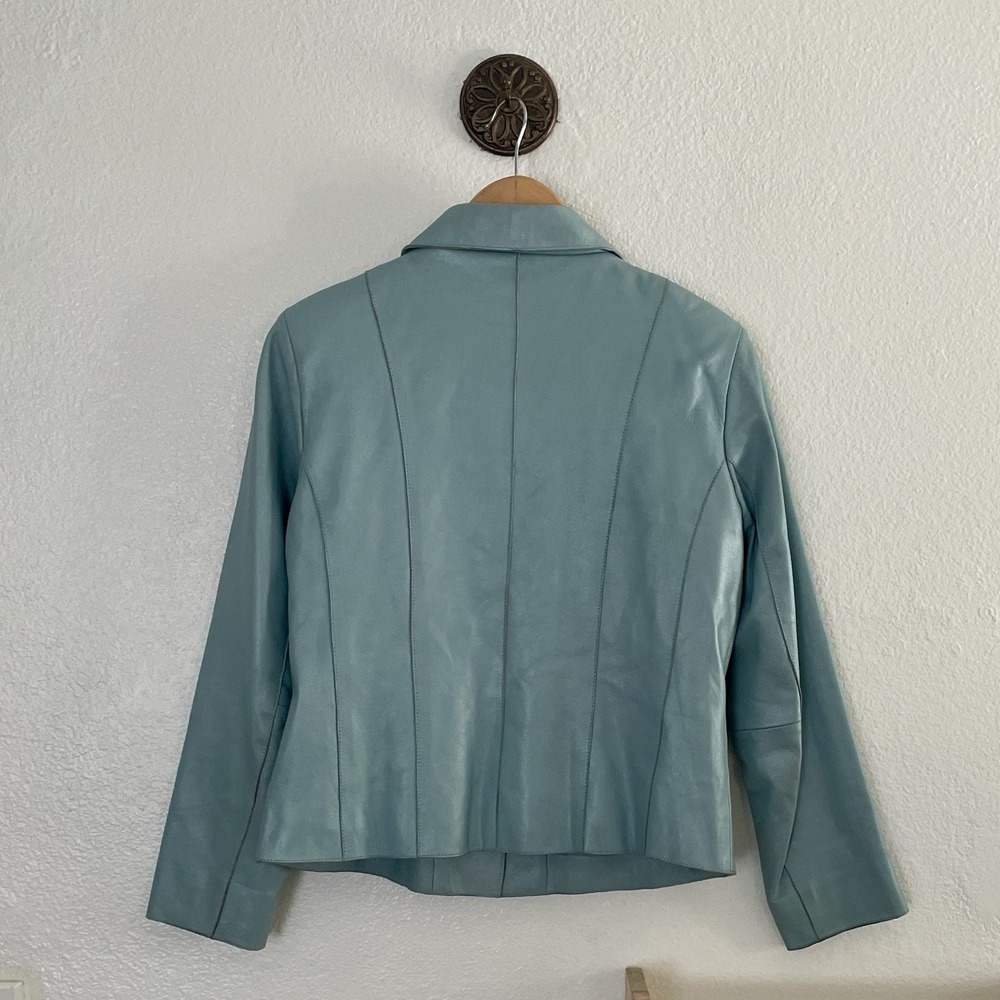 Vintage Saguaro Seafoam Blue Leather Jacket Minimalist 90s Jacket Small - Picture 2 of 12